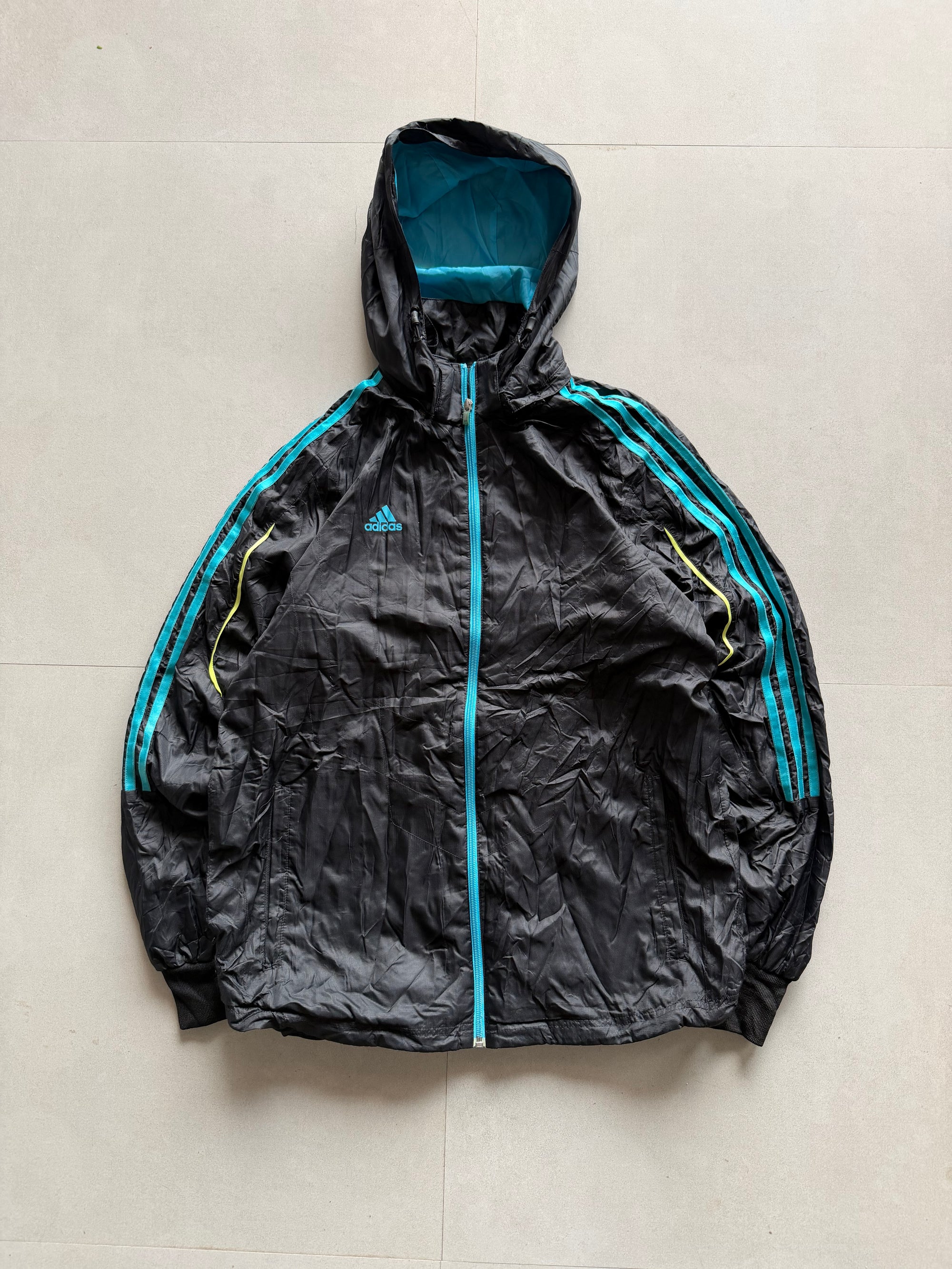 ADIDAS STRIPED HOODED JACKET - M