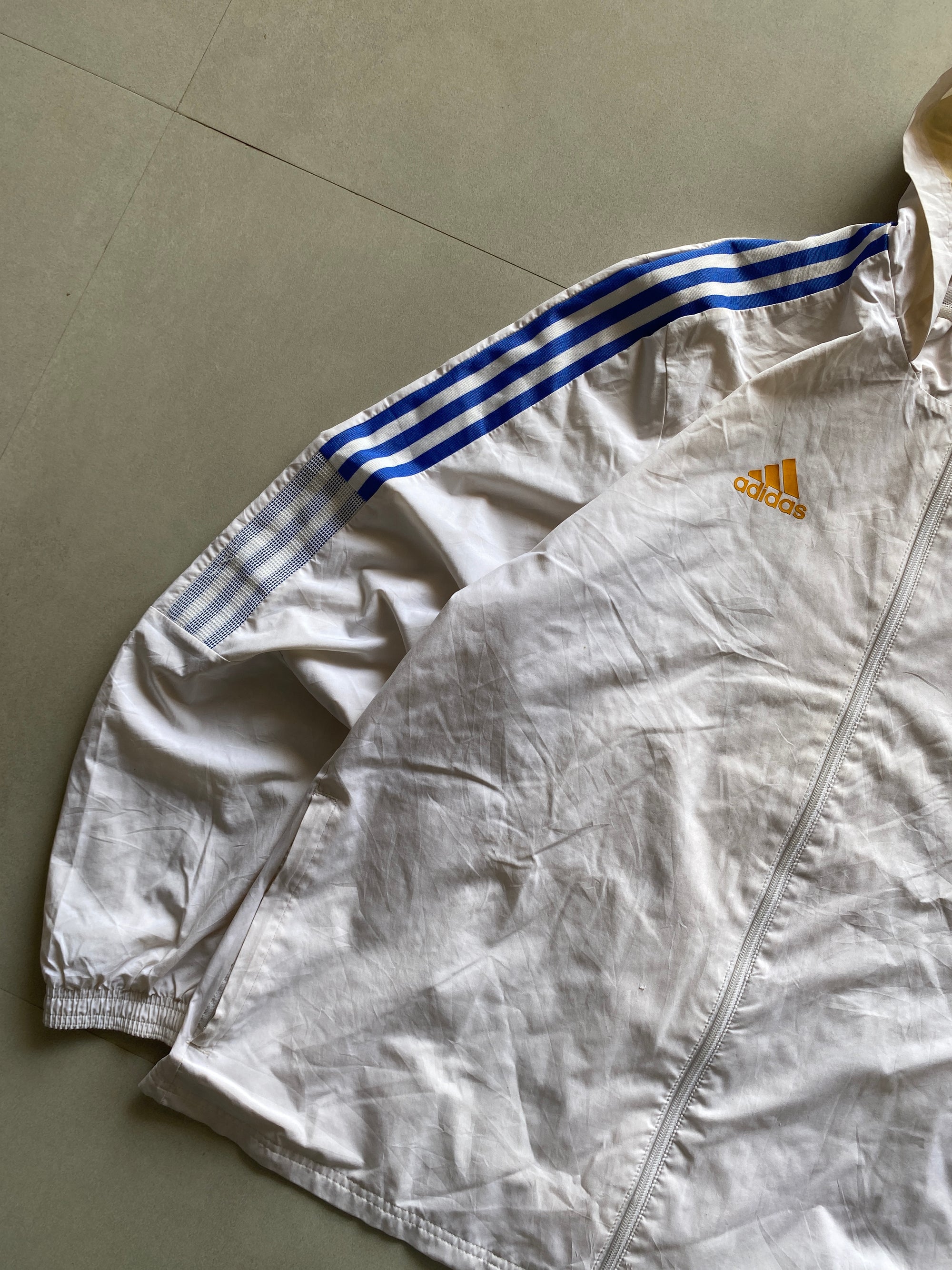 VINTAGE ADIDASREAL MADRID STRIPED HOODED JACKET - XL