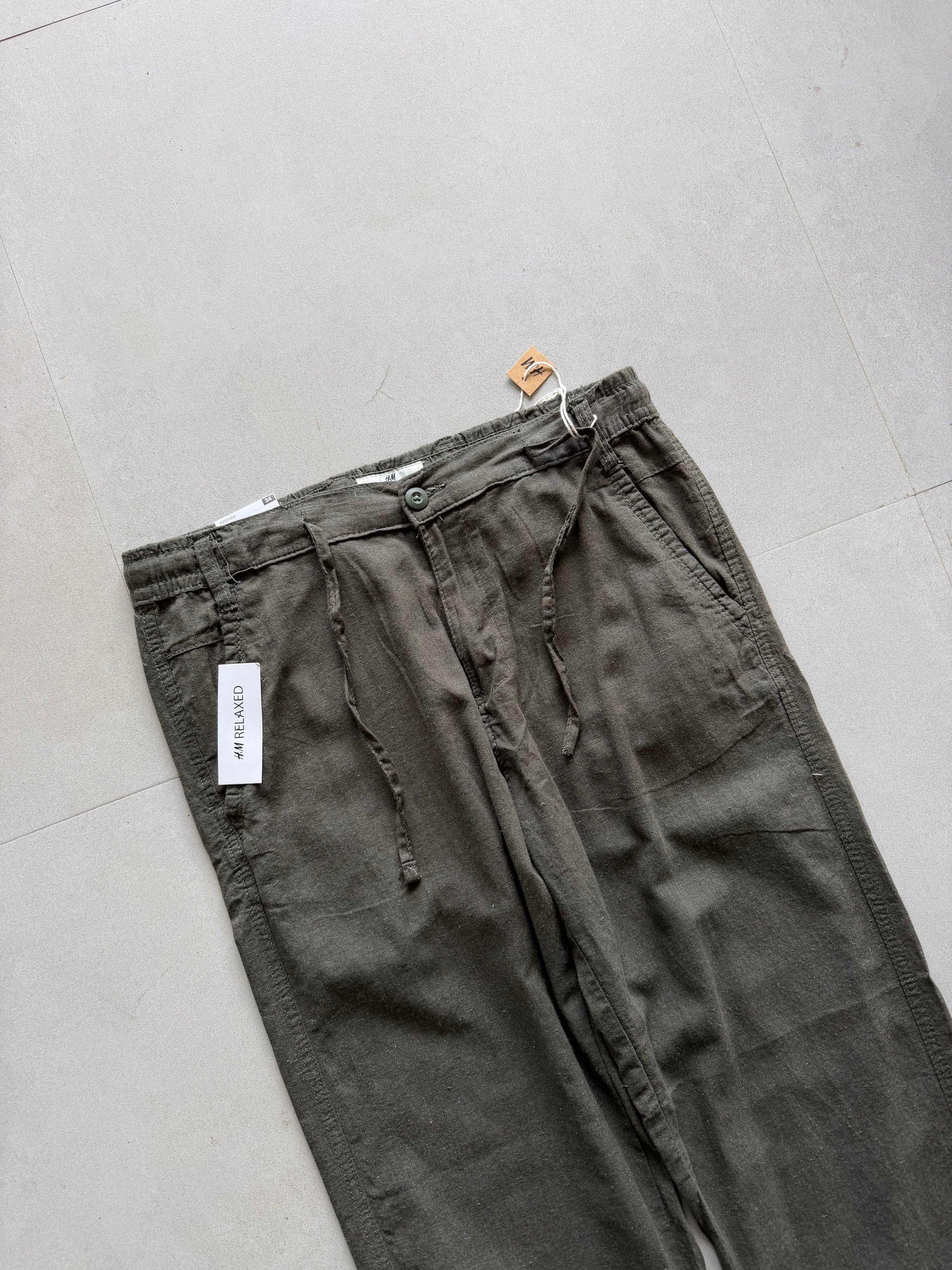 H&M GREEN LINEN PANT - M