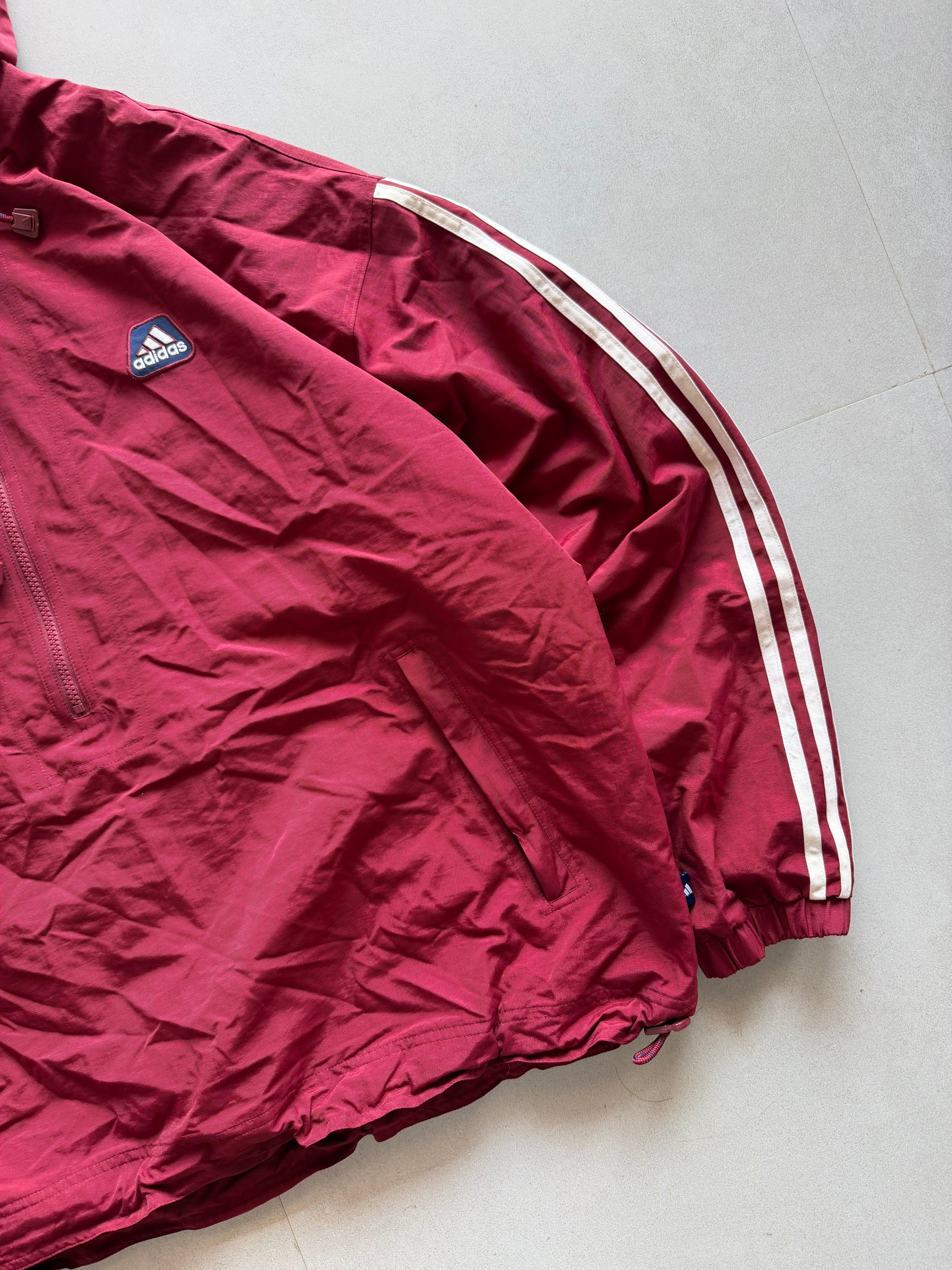 90S ADIDAS STRIPED HOODED JACKET - XXL
