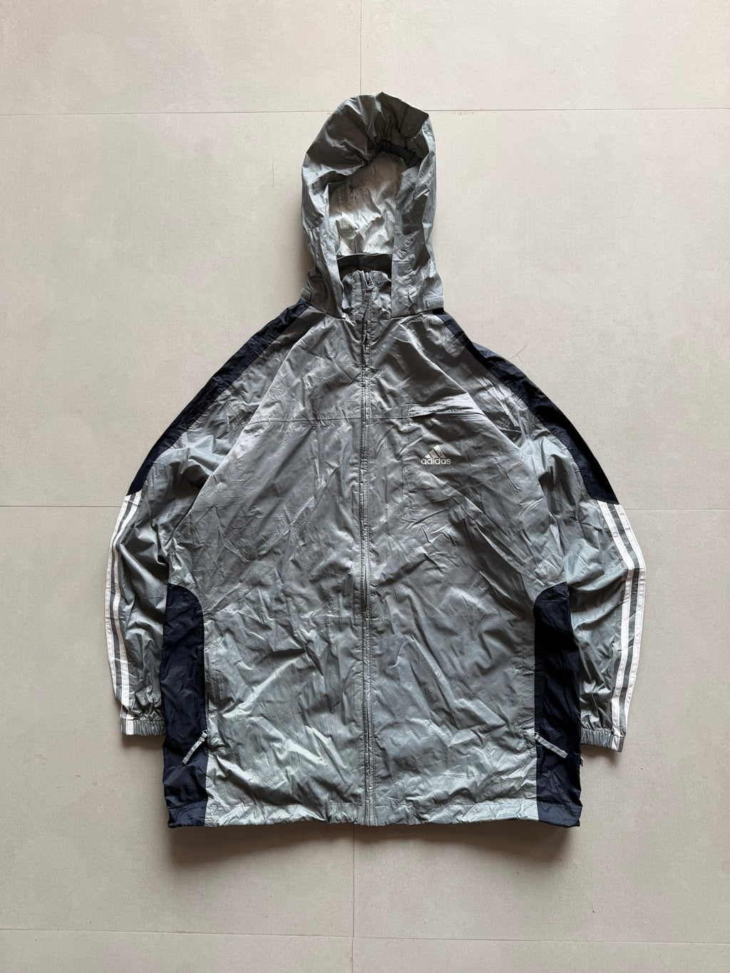 ADIDAS STRIPED HOODED JACKET  - L