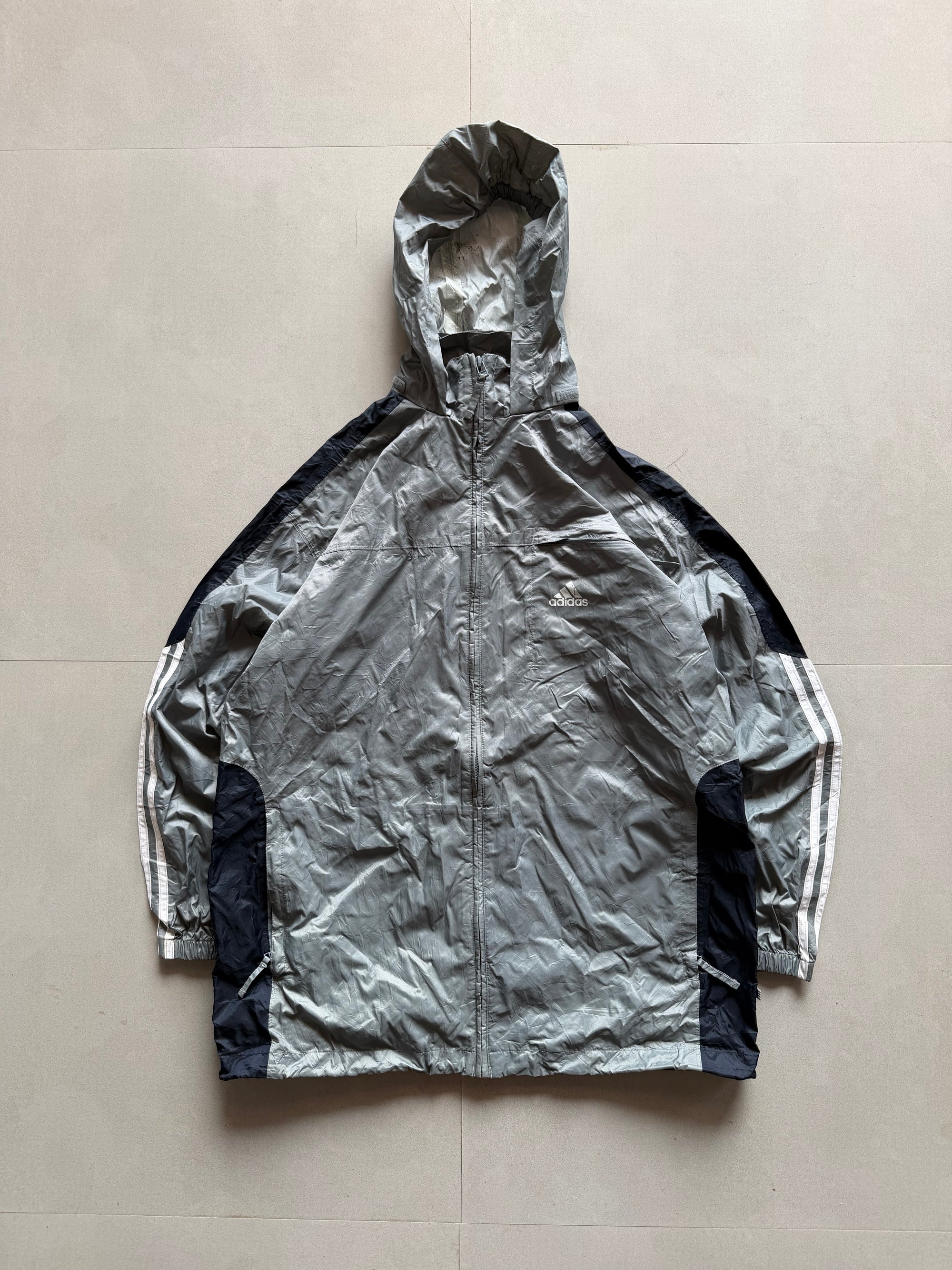 ADIDAS STRIPED HOODED JACKET  - L
