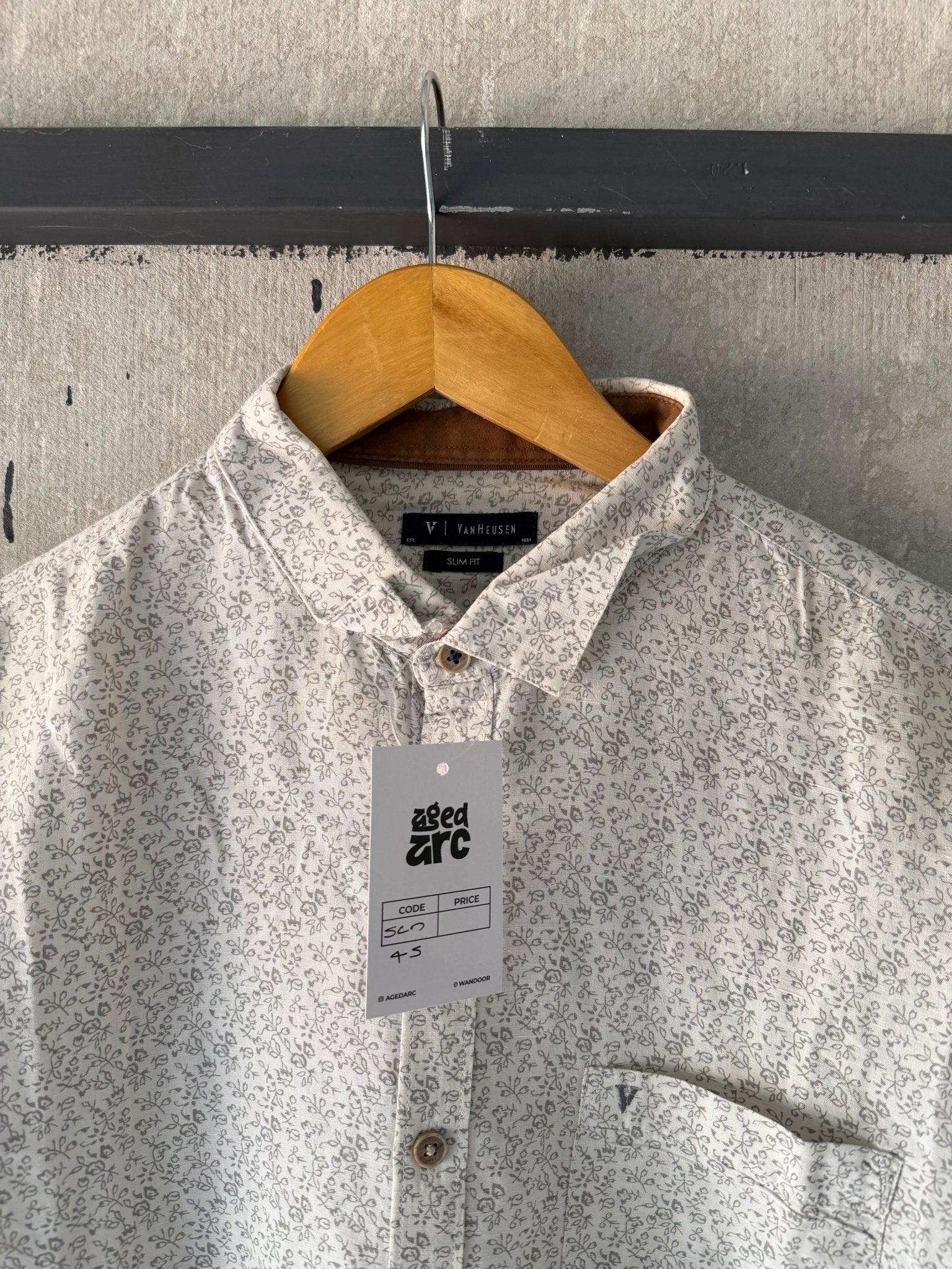 VANHEUSEN PRINTED LINEN SHIRT - XL - Aged Arc