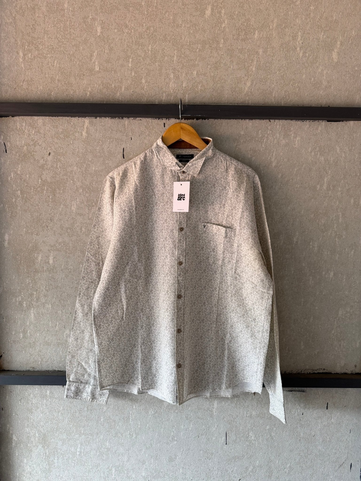 VANHEUSEN PRINTED LINEN SHIRT - XL - Aged Arc